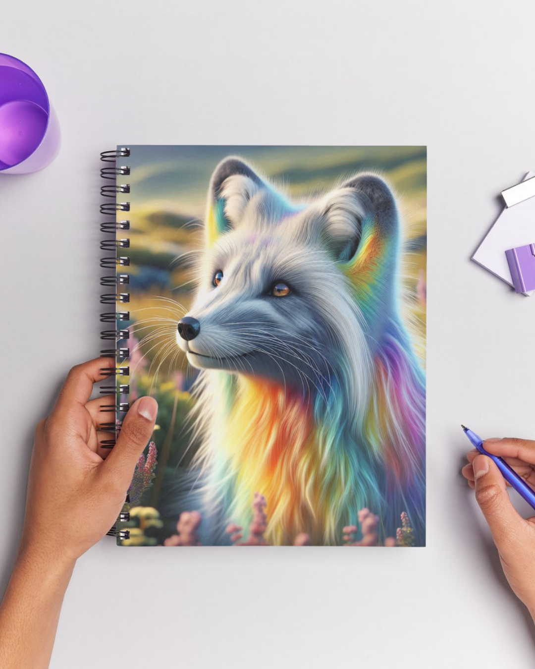 Spiral Notebook - Rainbow Arctic Fox at Sunset