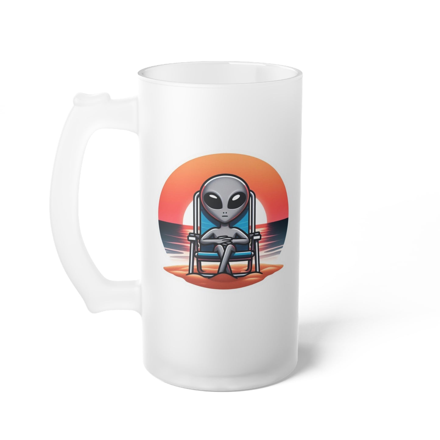 Beach Alien Frosted Glass Beer Mug