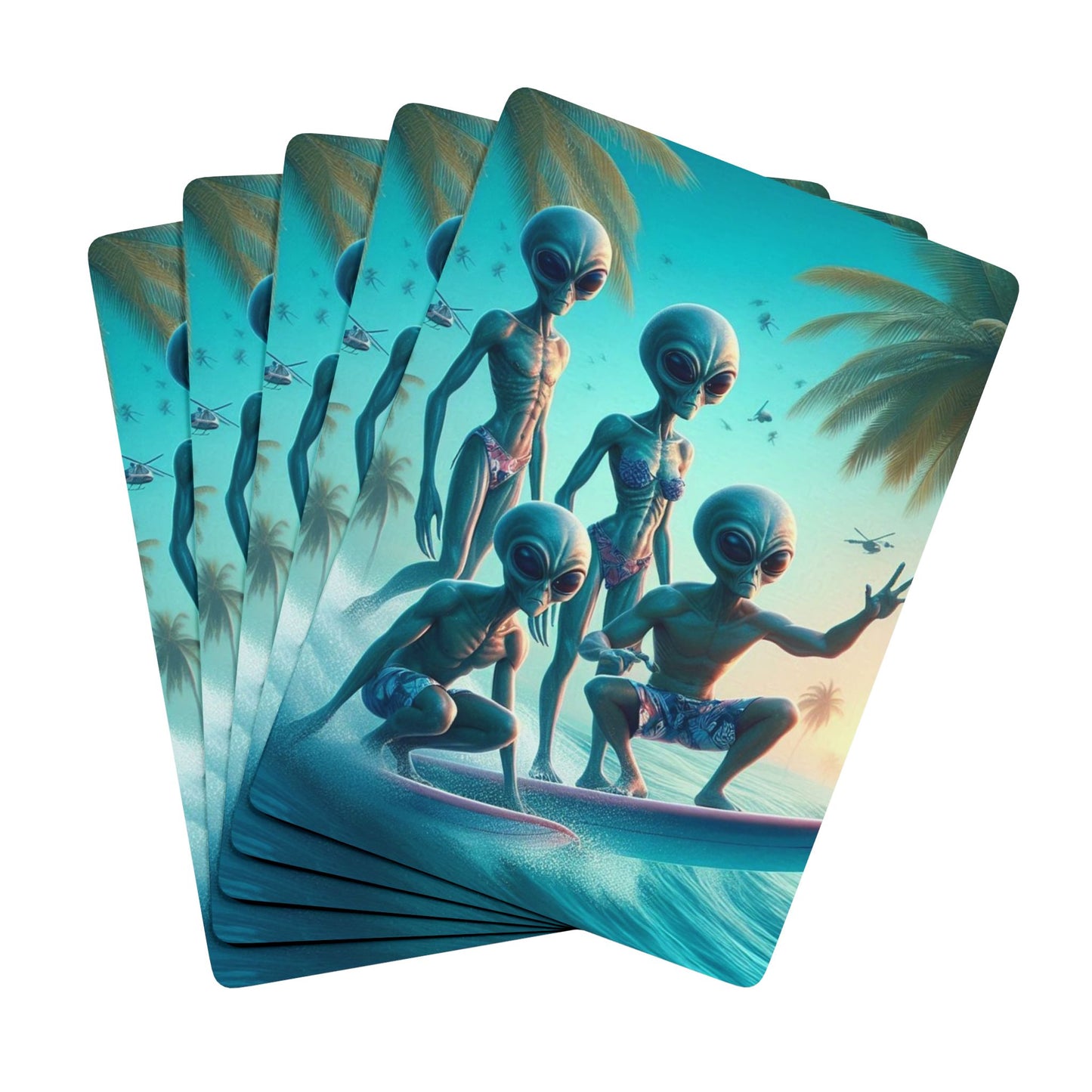 Aliens Surfing Playing Cards