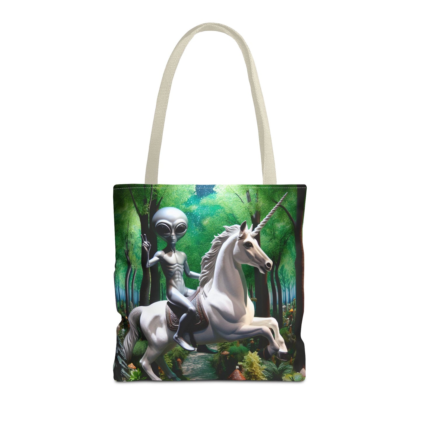 Unicorn Riding Alien Tote Bag