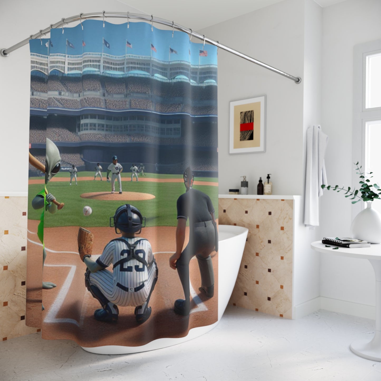 Aliens Playing Baseball Shower Curtains