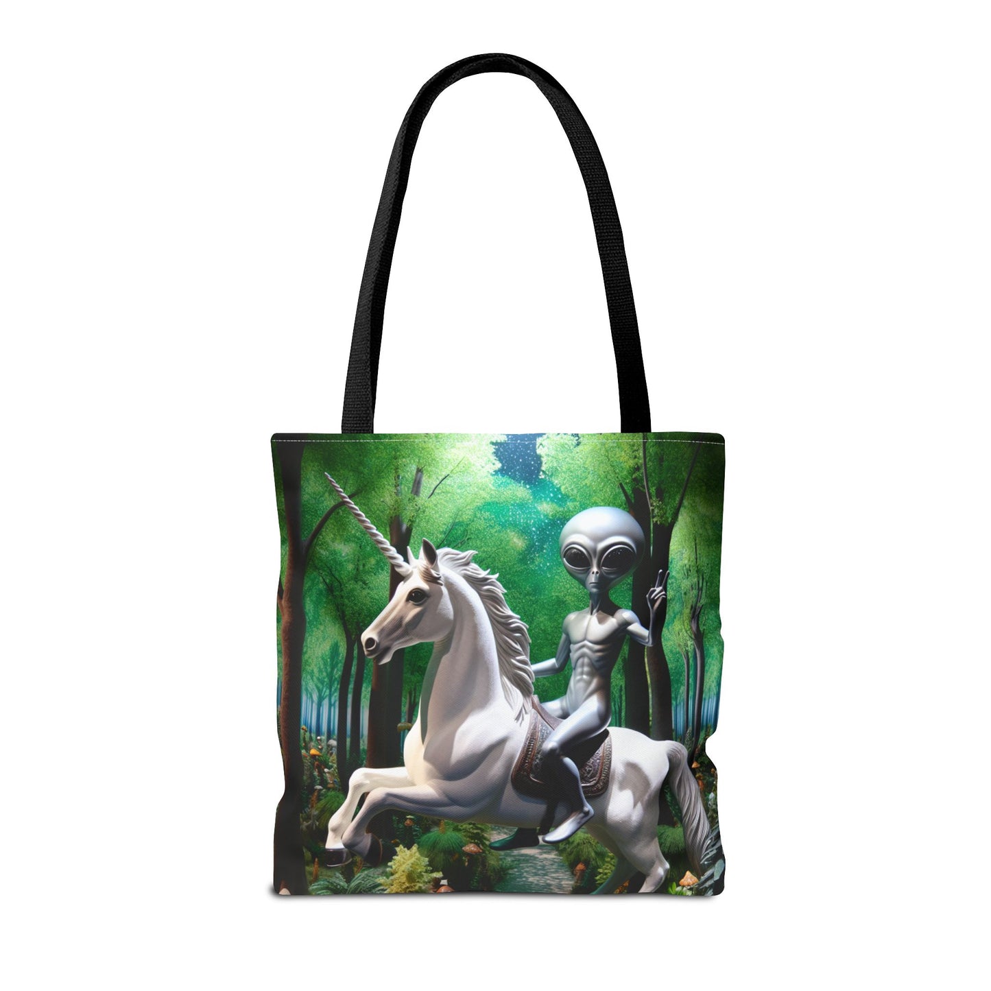 Unicorn Riding Alien Tote Bag