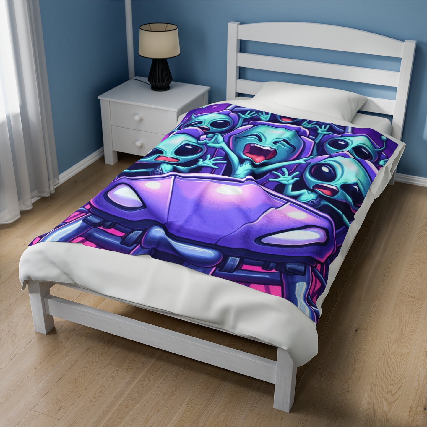 Comical Alien Kids Riding A Roller Coaster Velveteen Blanket