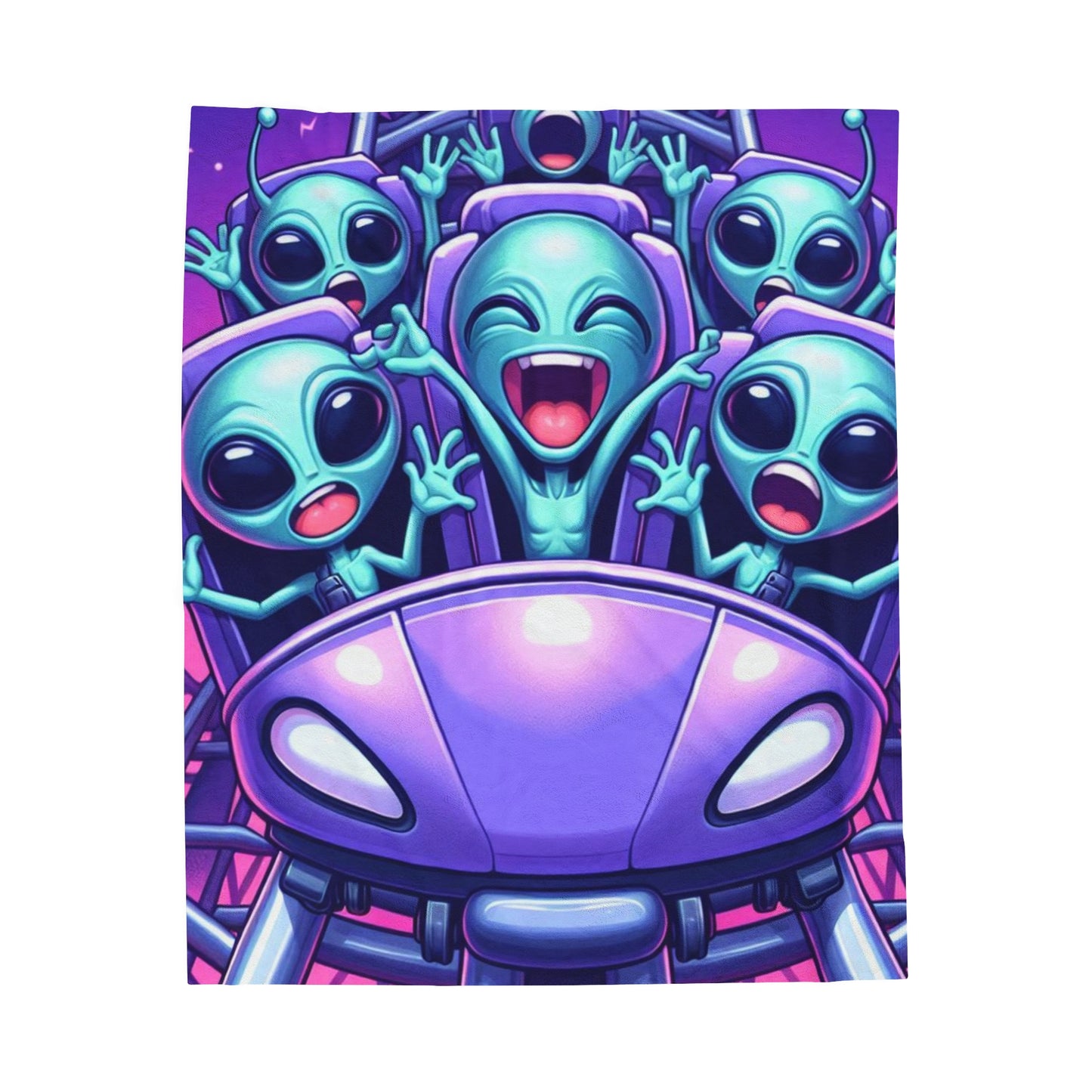 Comical Alien Kids Riding A Roller Coaster Velveteen Blanket
