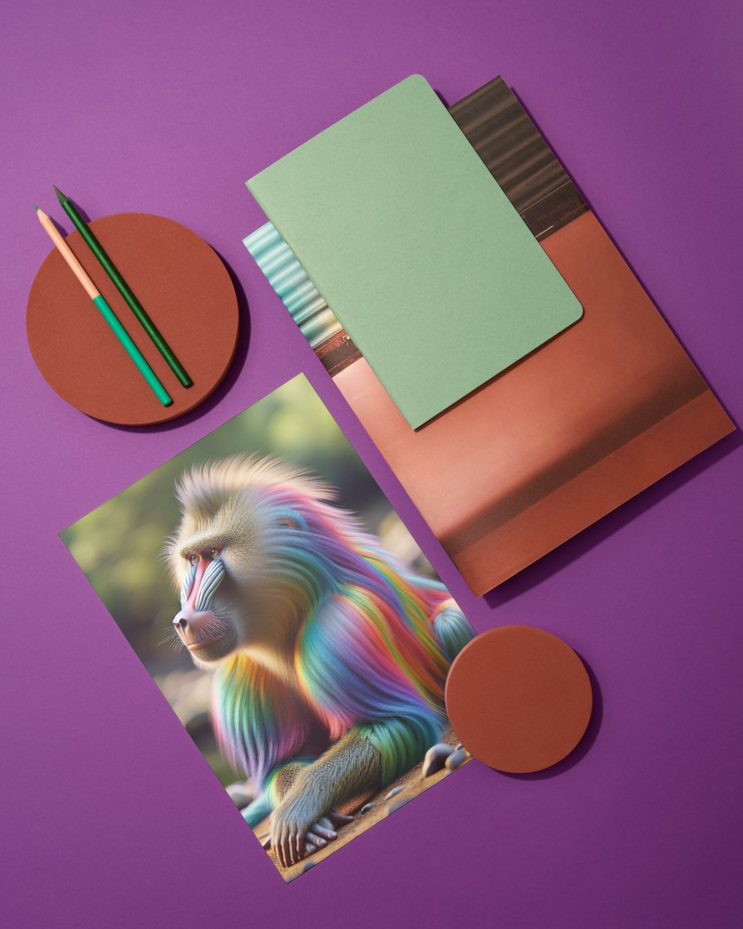 Spiral Notebook - Pensive Rainbow Baboon (ruled)