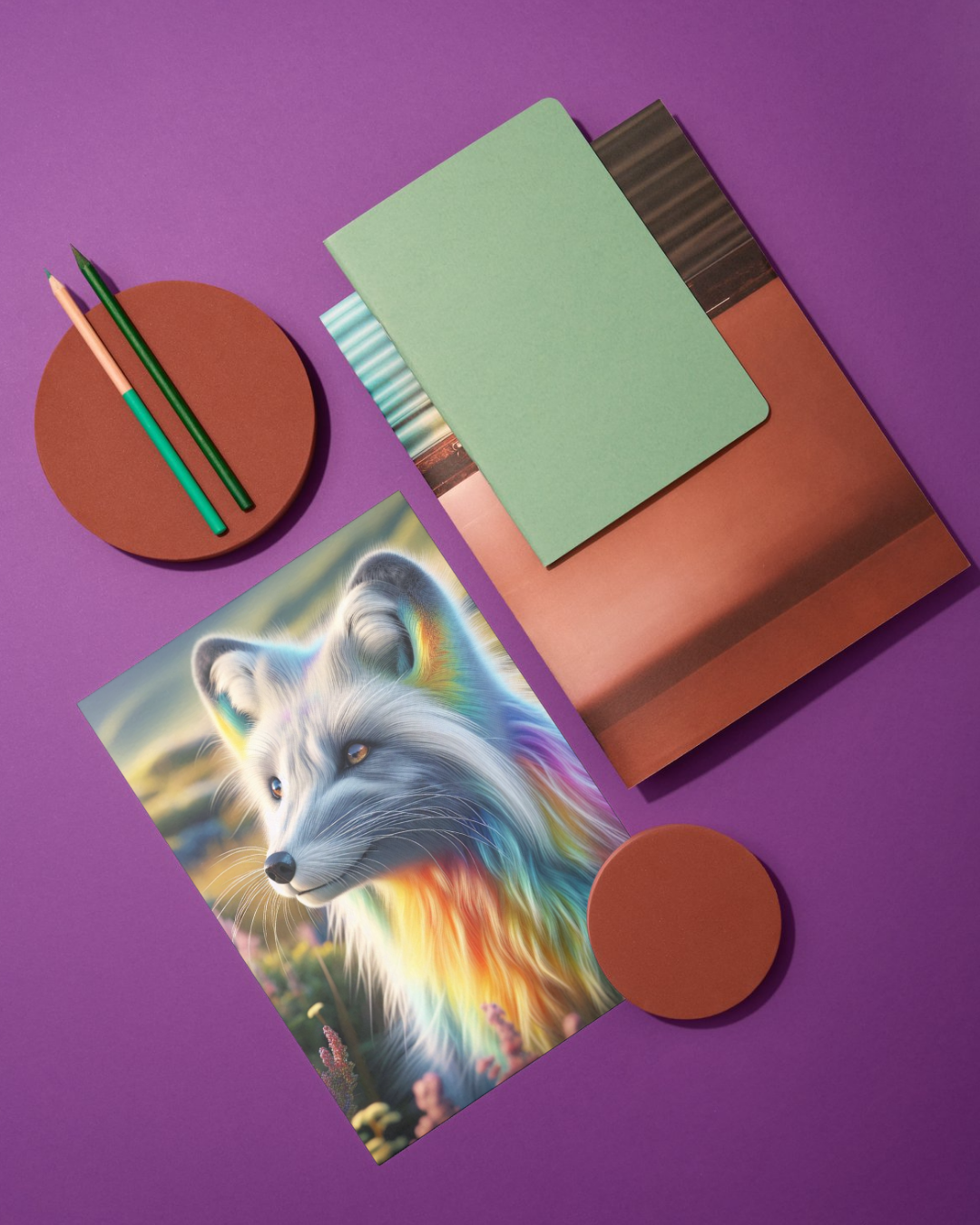 Spiral Notebook - Rainbow Arctic Fox at Sunset