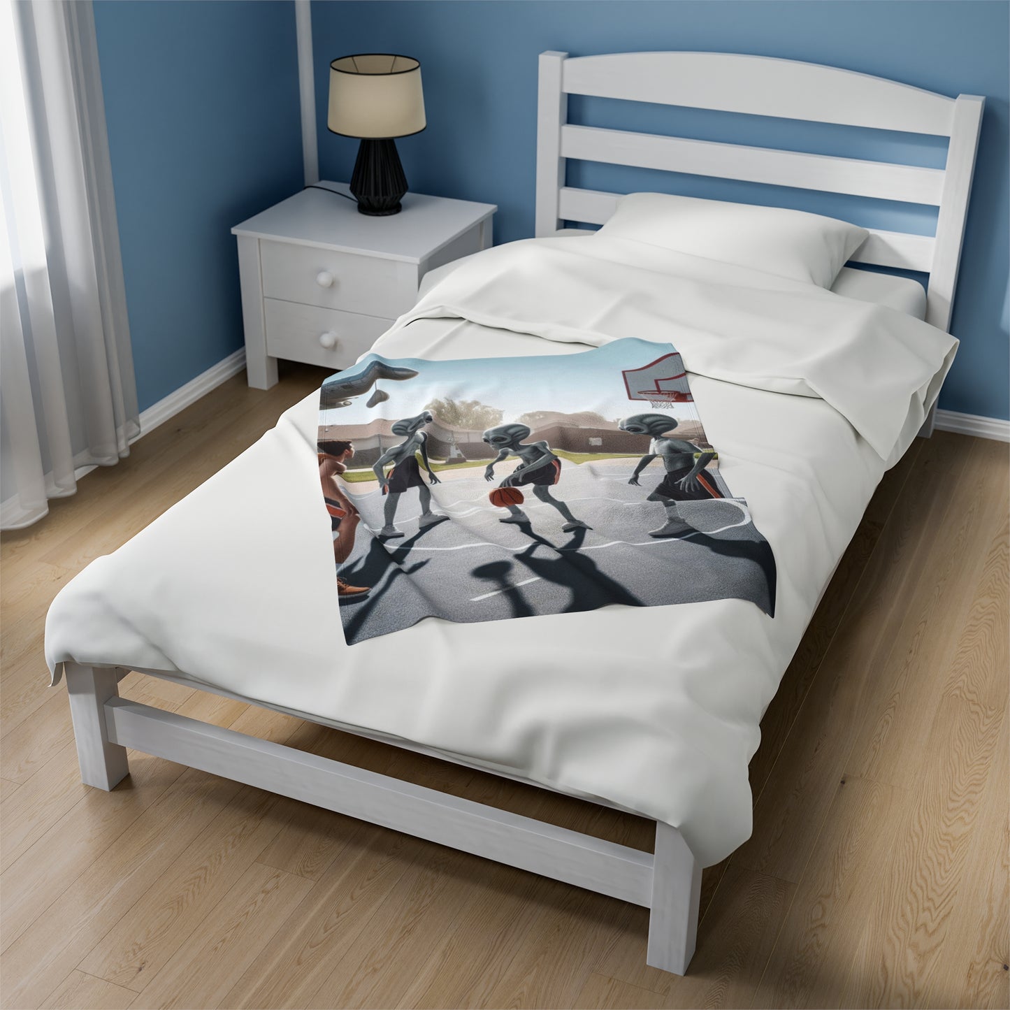 Aliens Playing Hoops Velveteen Plush Blanket
