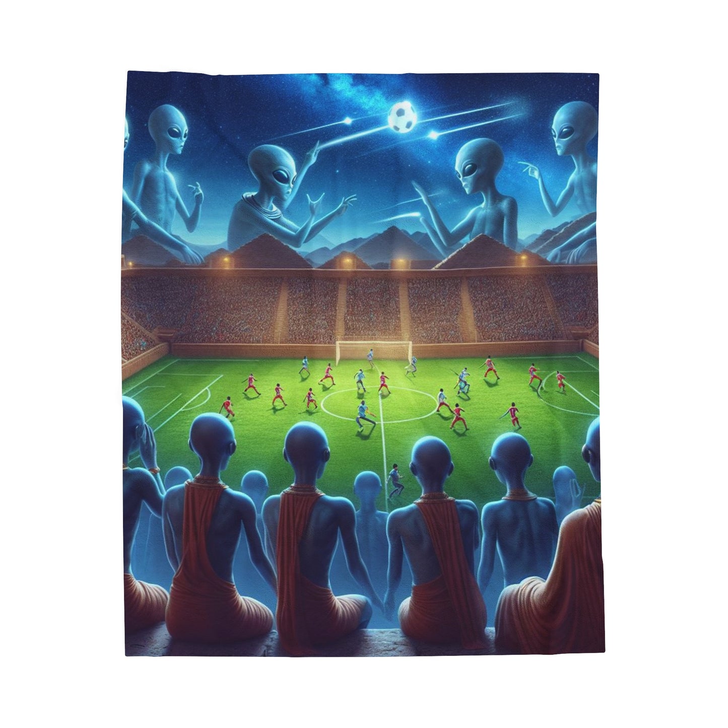 Aliens Watching Intergalactic Futbol Velveteen Plush Blanket