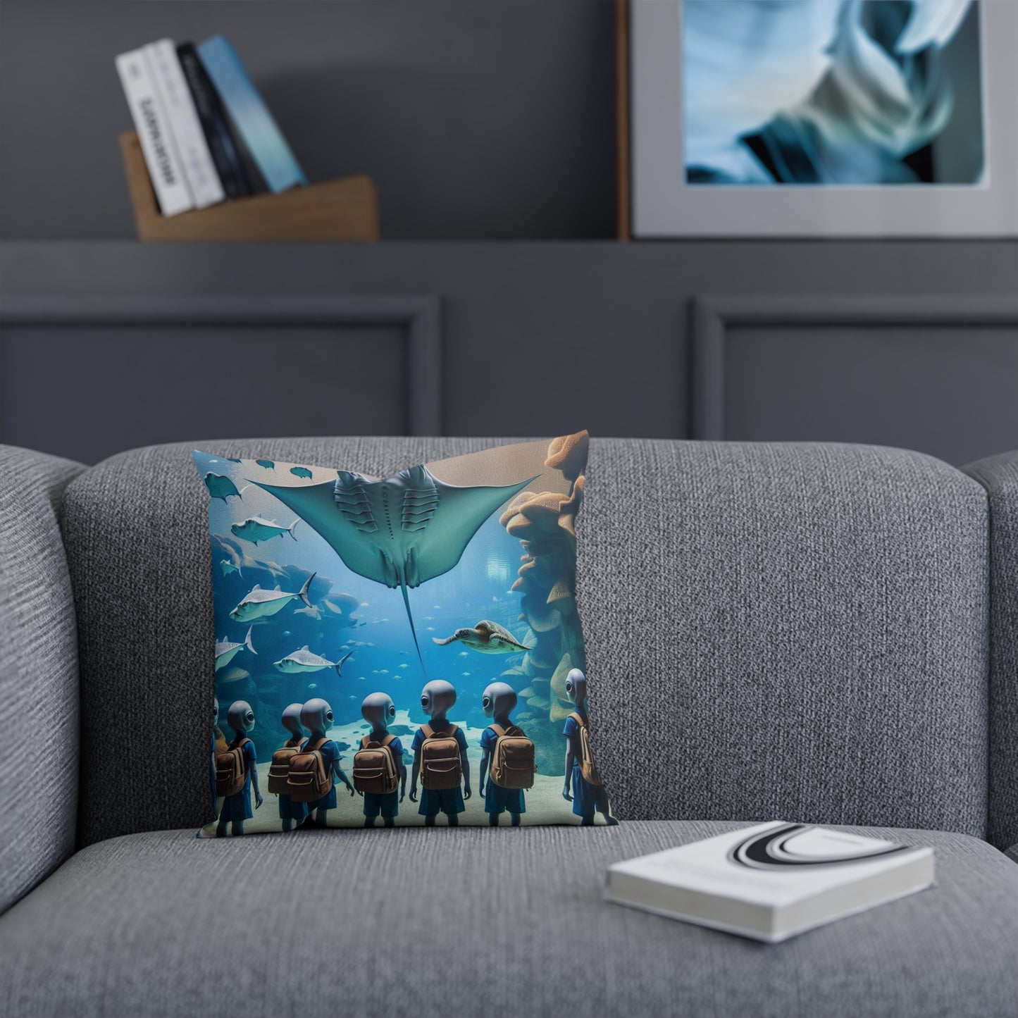 Aliens Visit the Aquarium Throw Pillow