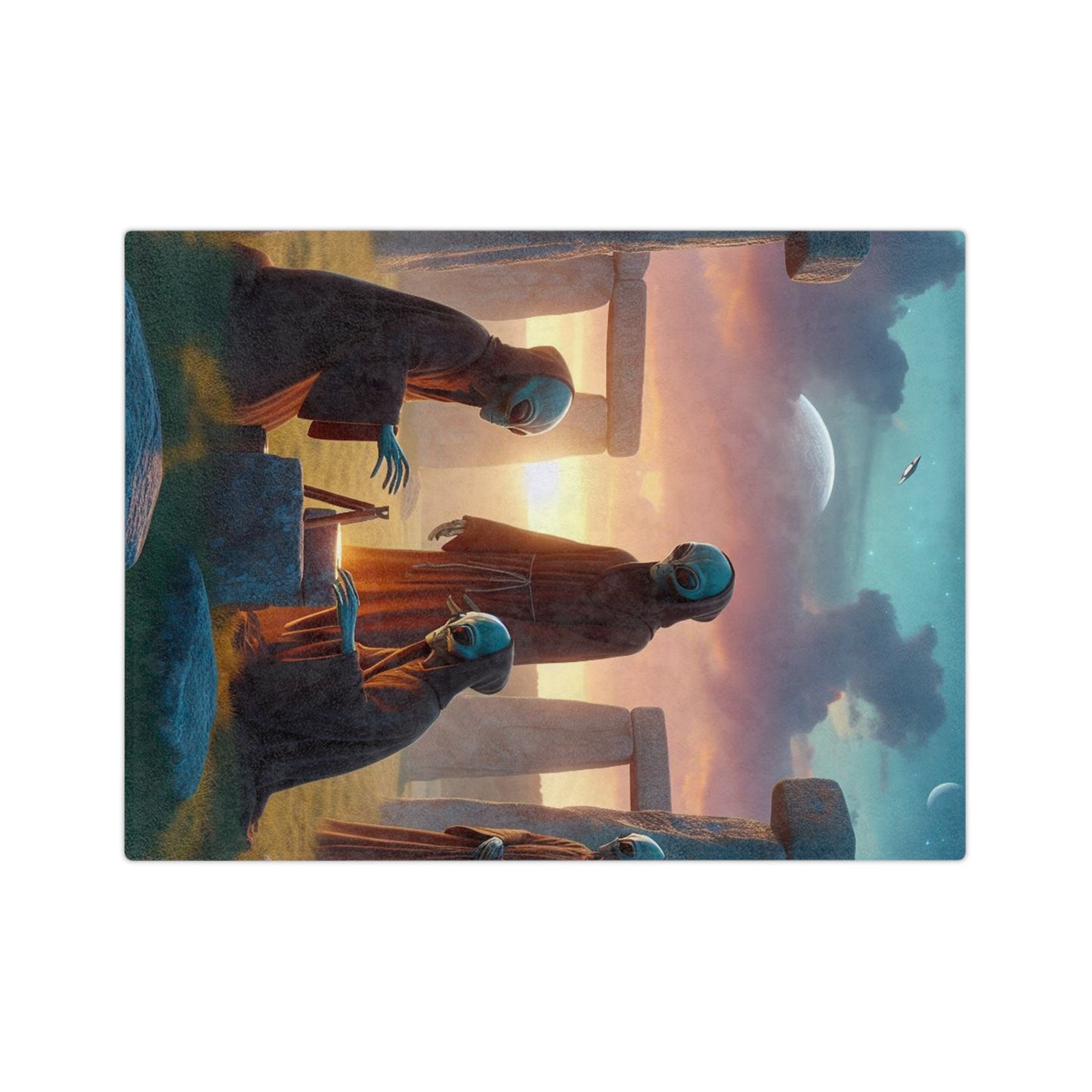 Aliens Stonehenge at Dawn Velveteen Microfiber Blanket