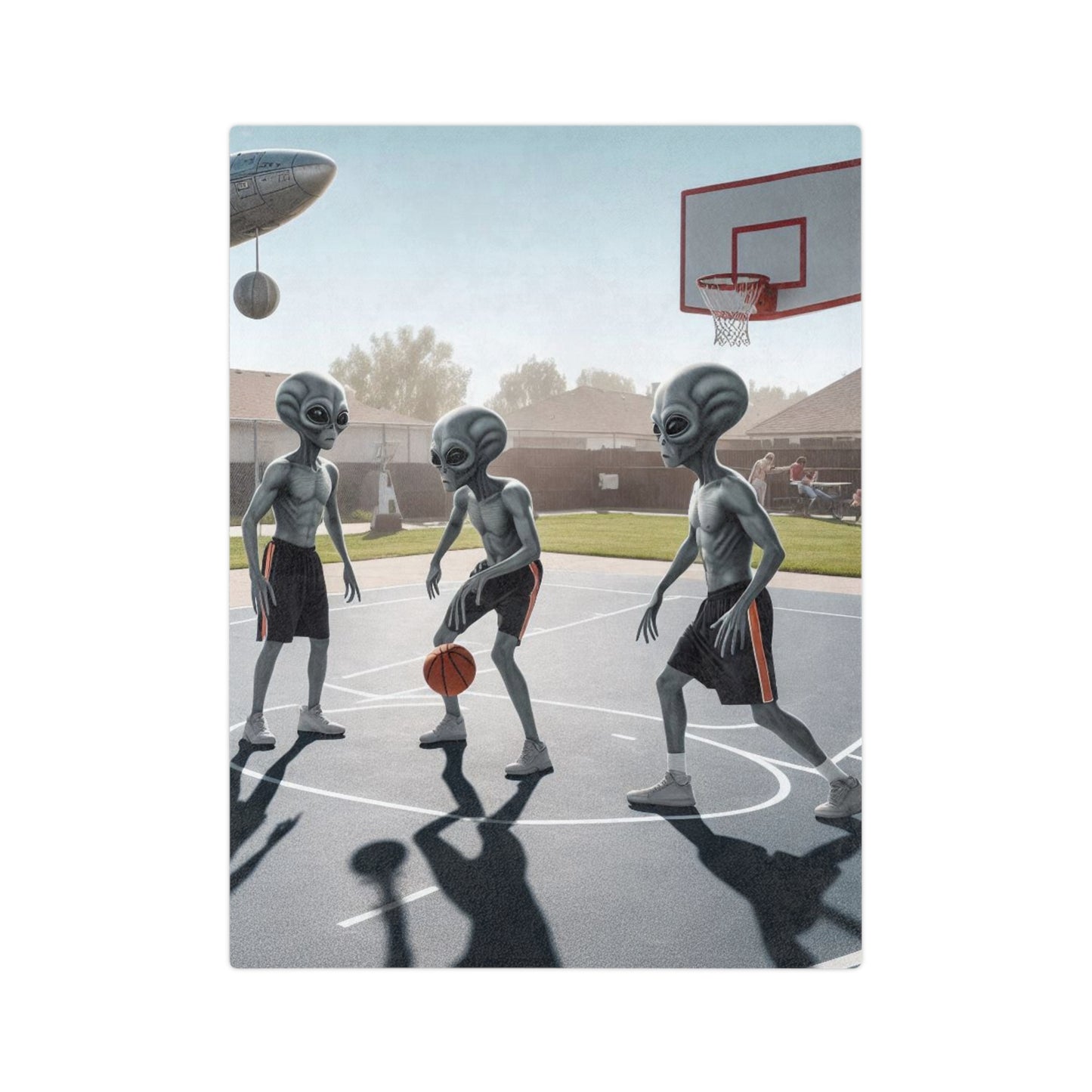 Aliens Playing Basketball Microfiber Blanket
