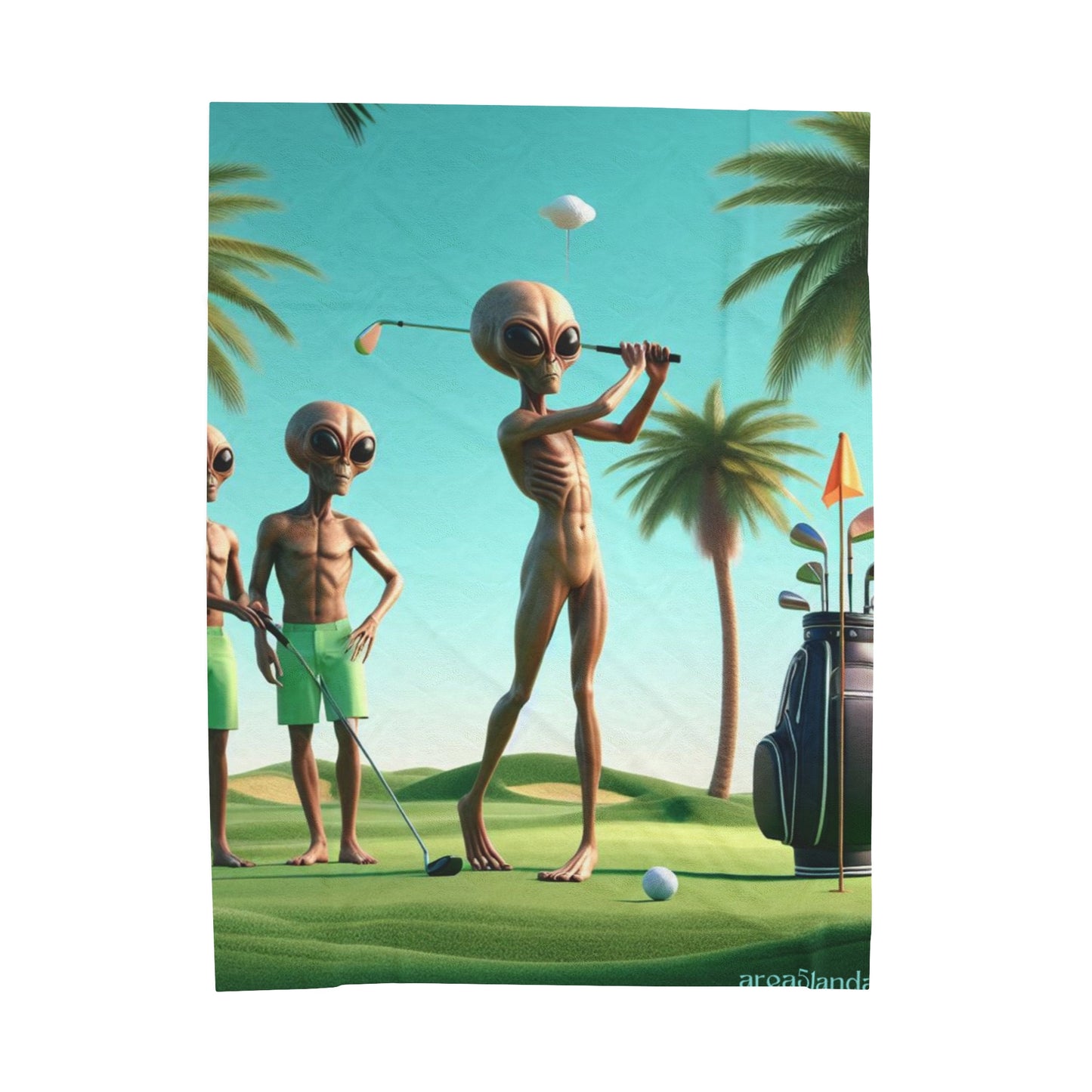 Aliens Golfing Velveteen Plush Blanket