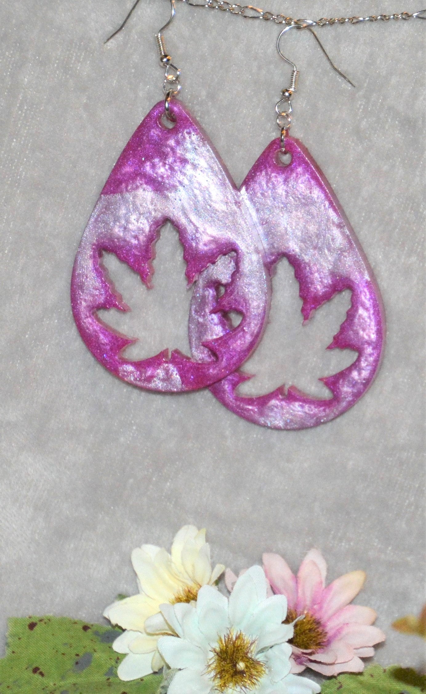 Pink Pearls- Cannabis LARGE Earrings