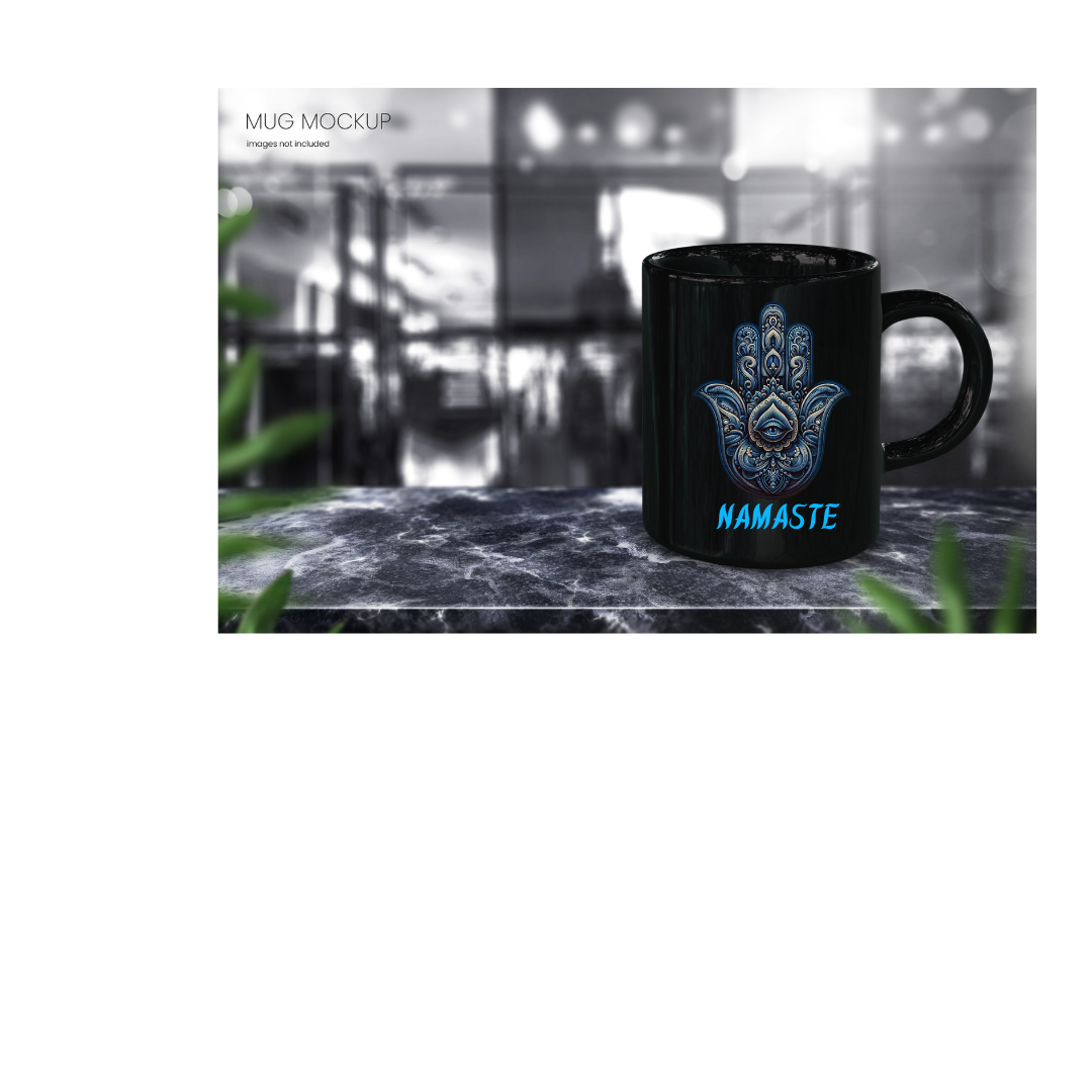 Namaste Hamsa Hand Black Mug