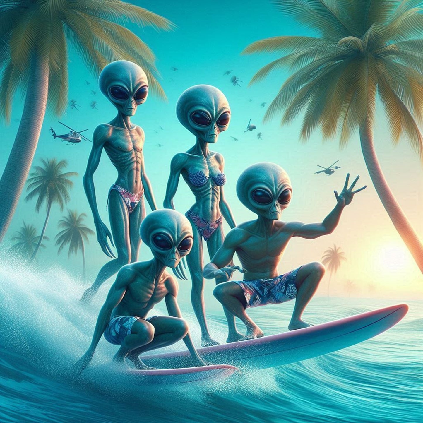 Surfing Aliens Velveteen Microfiber Blanket