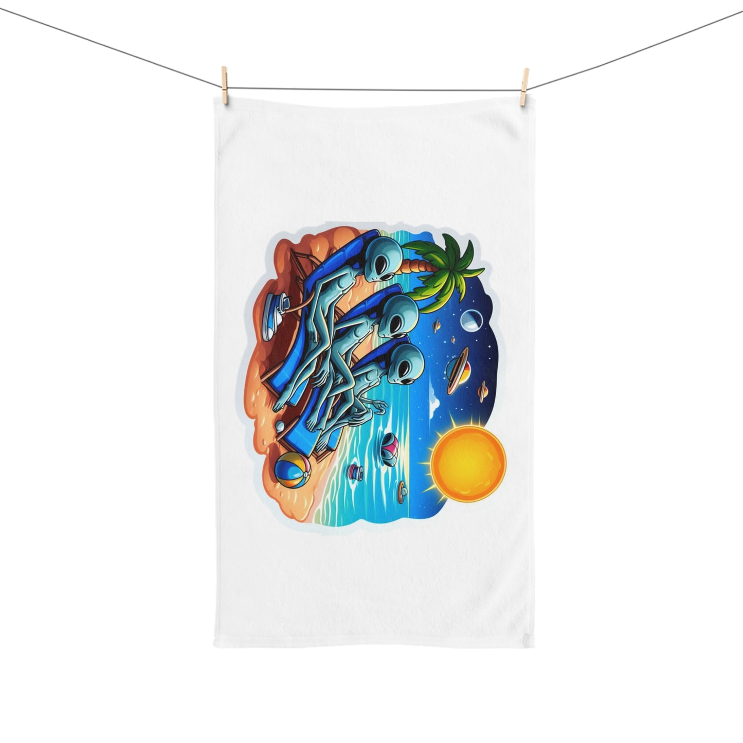 Three Aliens at the Beach Hand Towel