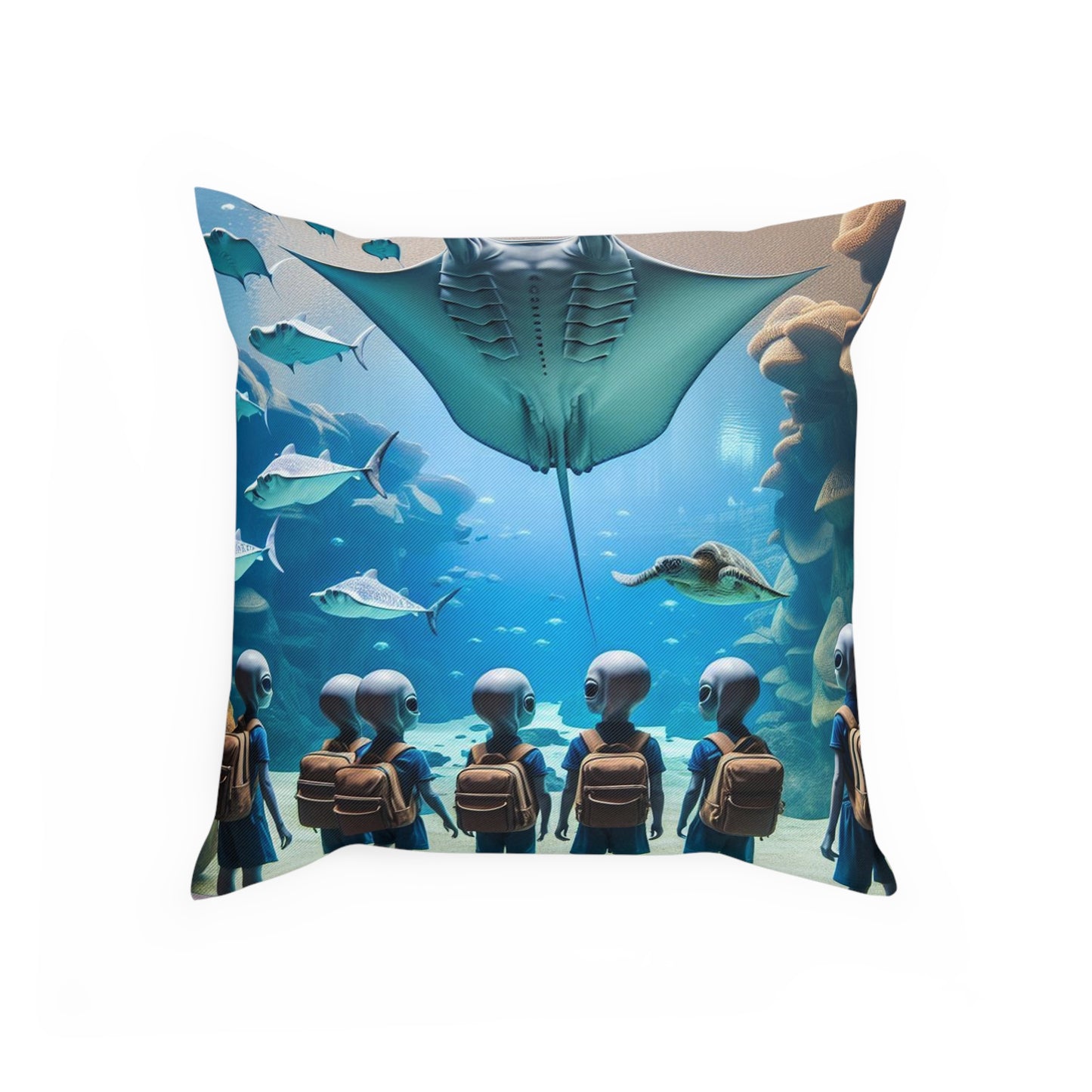 Aliens Visit the Aquarium Throw Pillow