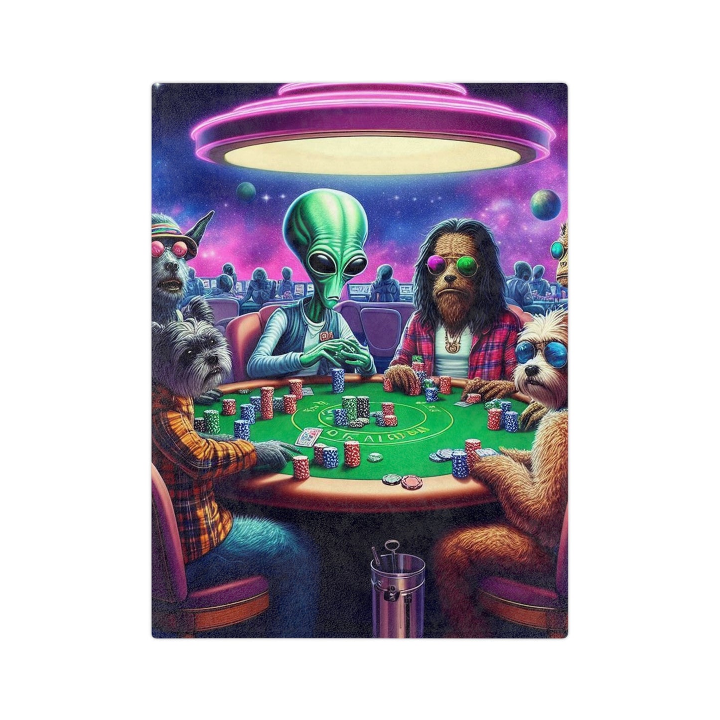 Poker Playing Dogs--with an Alien Velveteen Microfiber Blanket