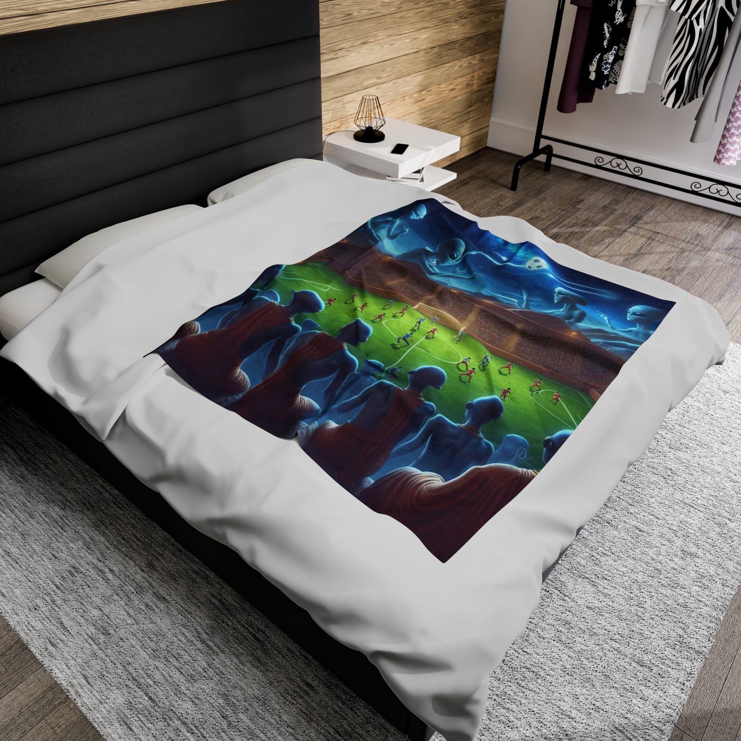 Aliens Watching Intergalactic Futbol Velveteen Plush Blanket