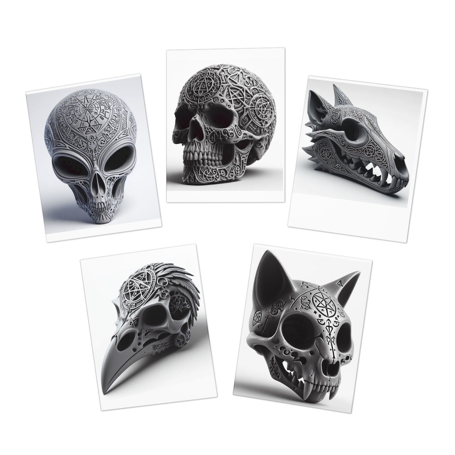 Skull Series Halloween Greeting Cards (5-Pack)