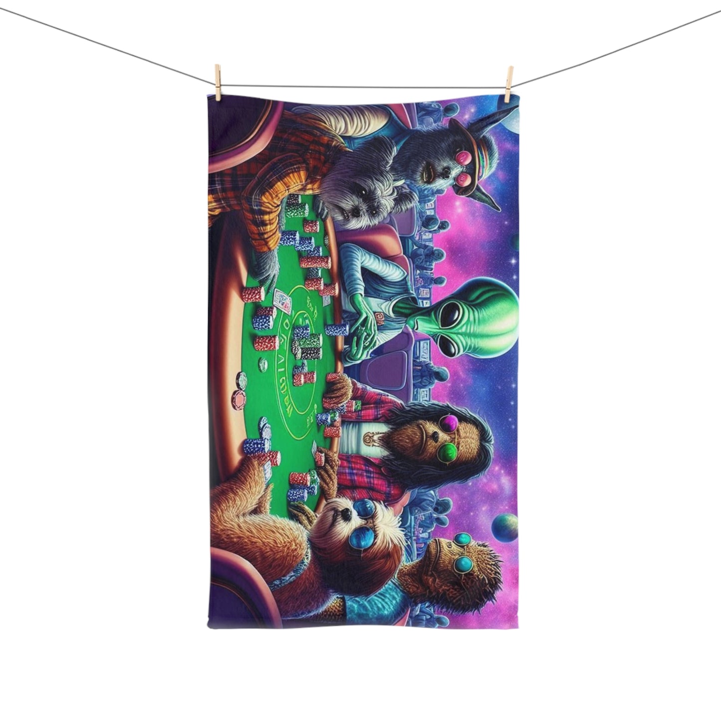 Dogs & Aliens Playing Poker Hand Towel