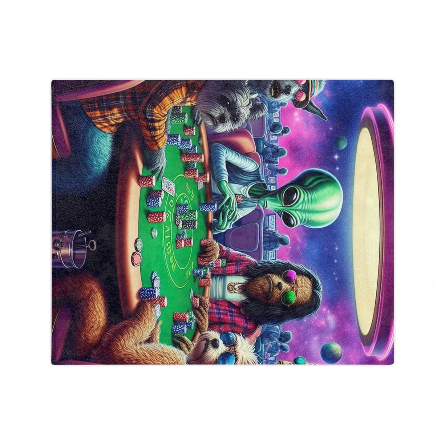 Poker Playing Dogs--with an Alien Velveteen Microfiber Blanket