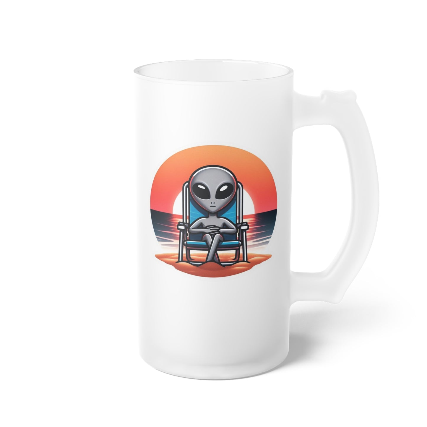 Beach Alien Frosted Glass Beer Mug