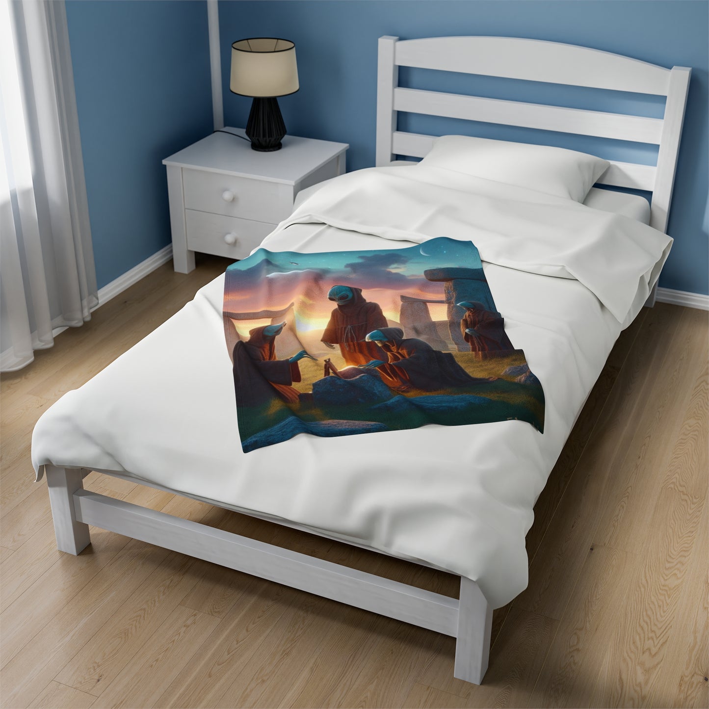 Aliens at Stonehenge at Dusk Velveteen Blanket
