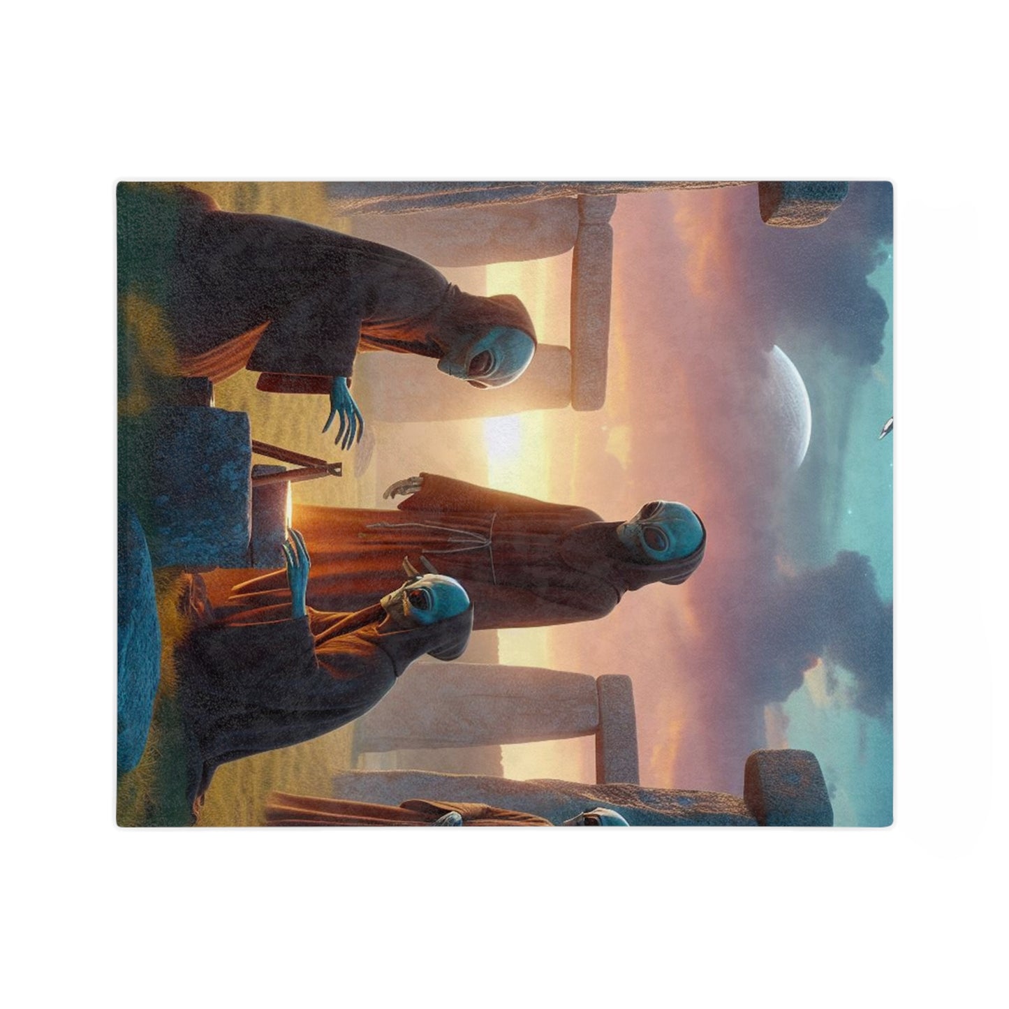 Aliens Stonehenge at Dawn Velveteen Microfiber Blanket