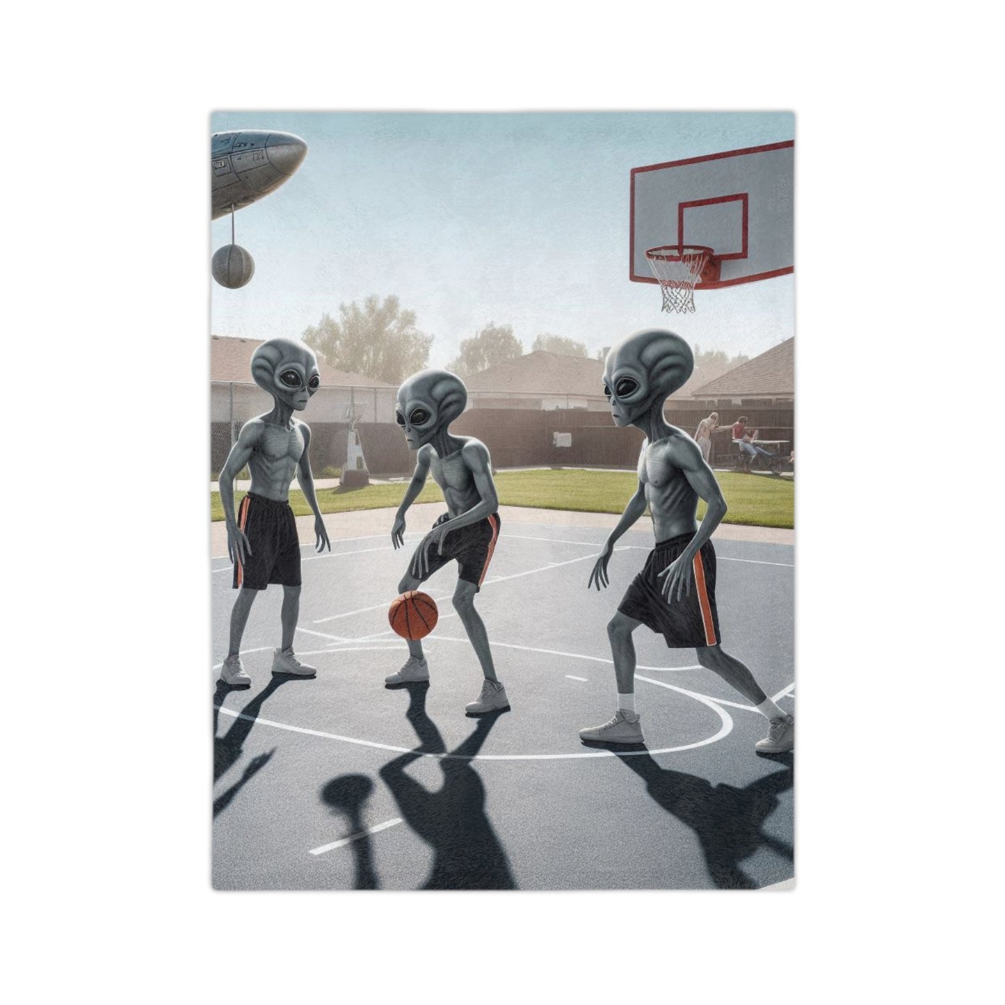 Aliens Playing Basketball Microfiber Blanket
