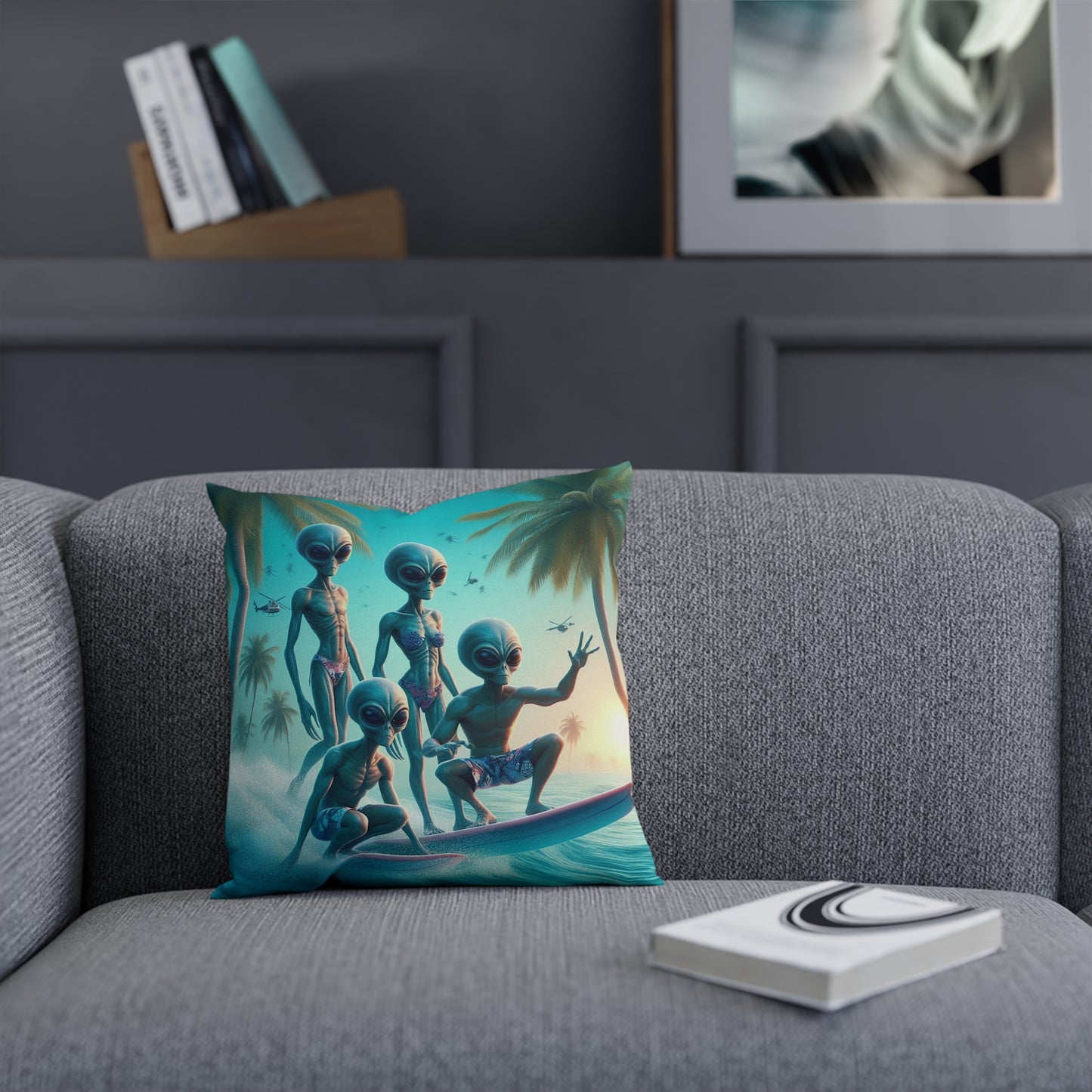Surfing Alien Pillow