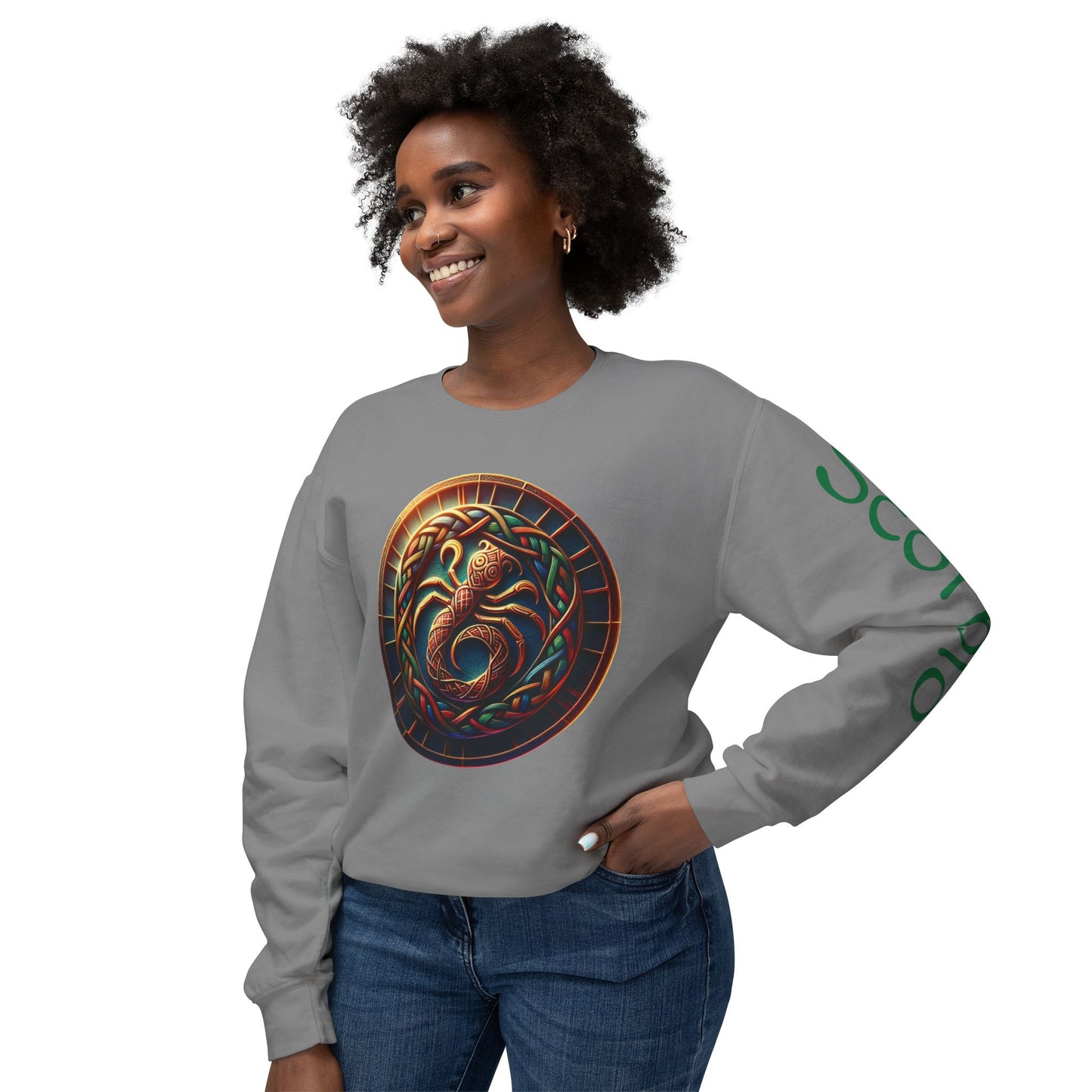 Crewneck Sweatshirt with Celtic Astrological Symbols-Scorpio