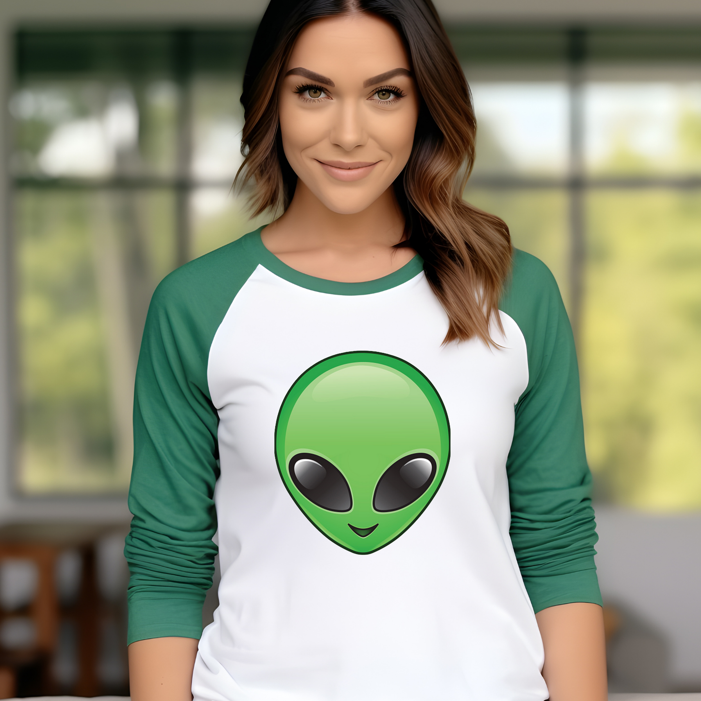 Cutie Pie Alien on a 3\4 Sleeve Baseball Tee
