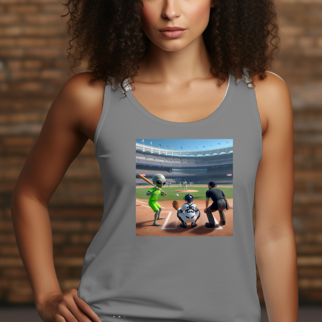 Baseball Playing Aliens Racerback Tank
