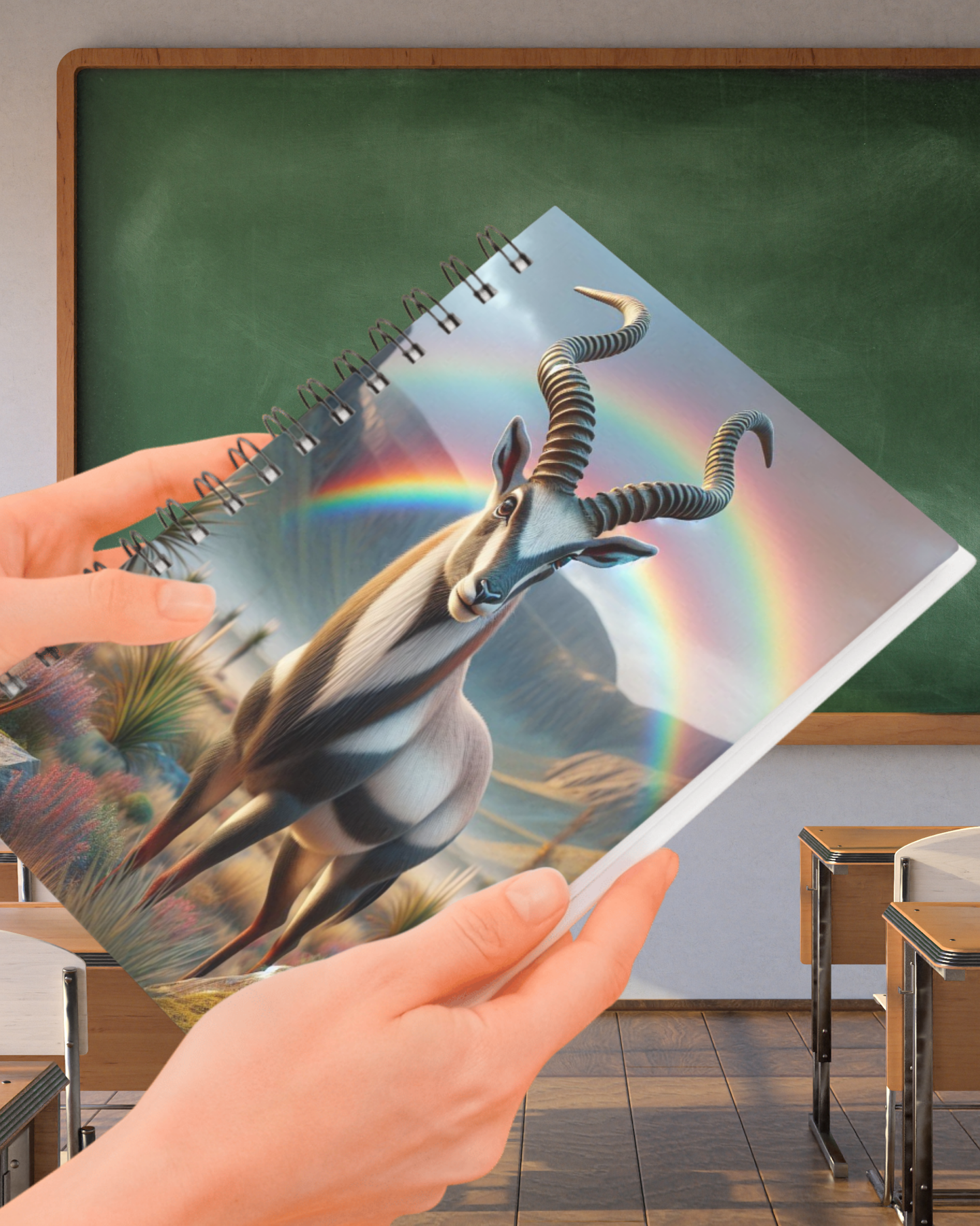 Spiral Notebook - Majestic Adax with Double Rainbow Design