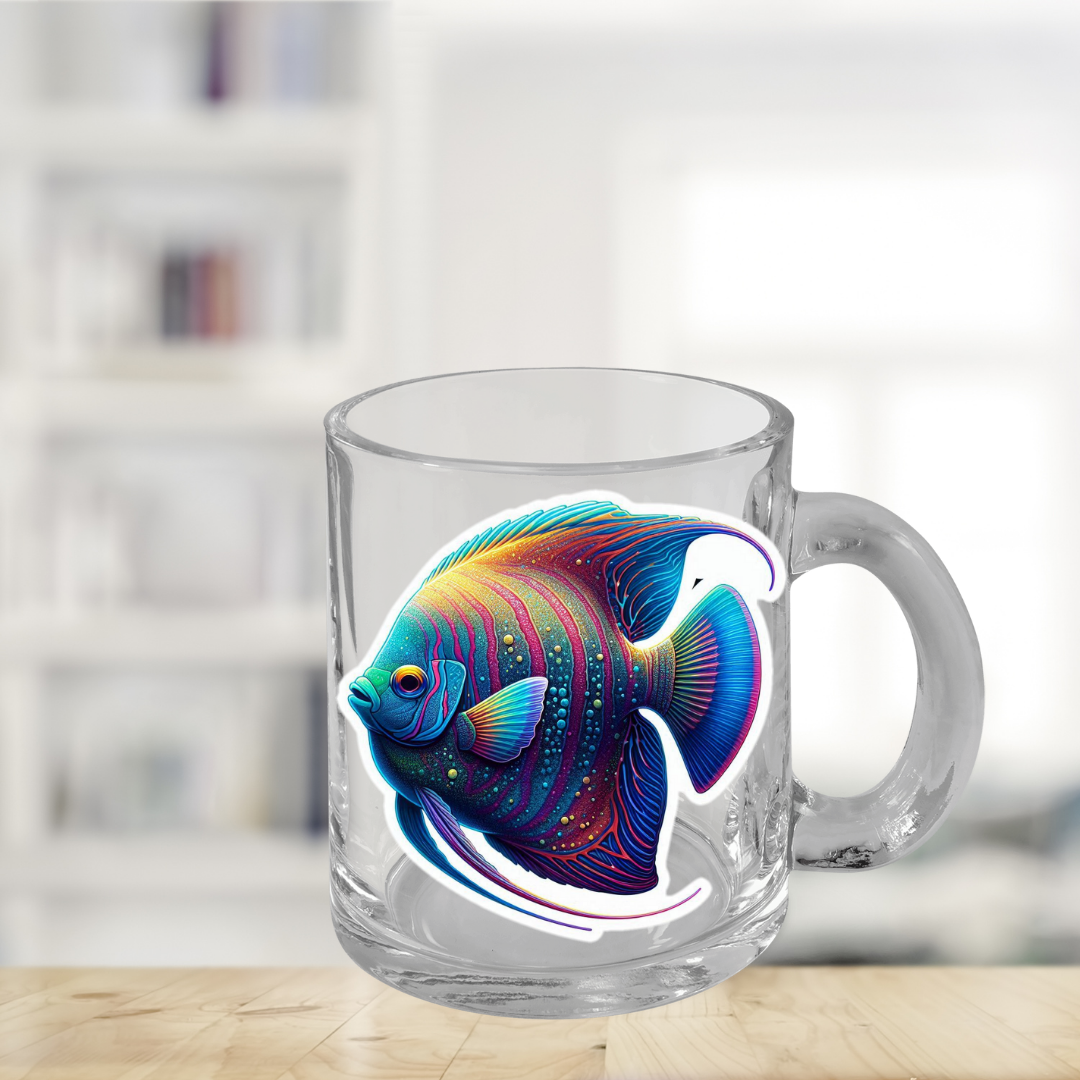 Rainbow Angelfish Glass Mug with Handle, 10oz