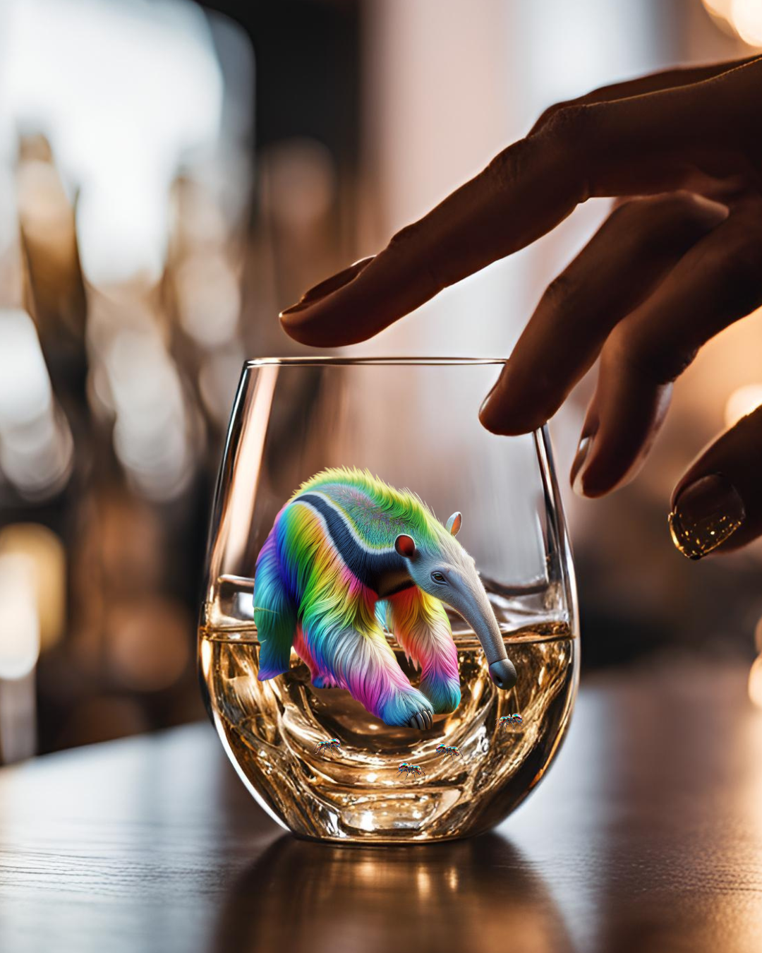 Rainbow Anteater -with ants!- Whiskey Glass