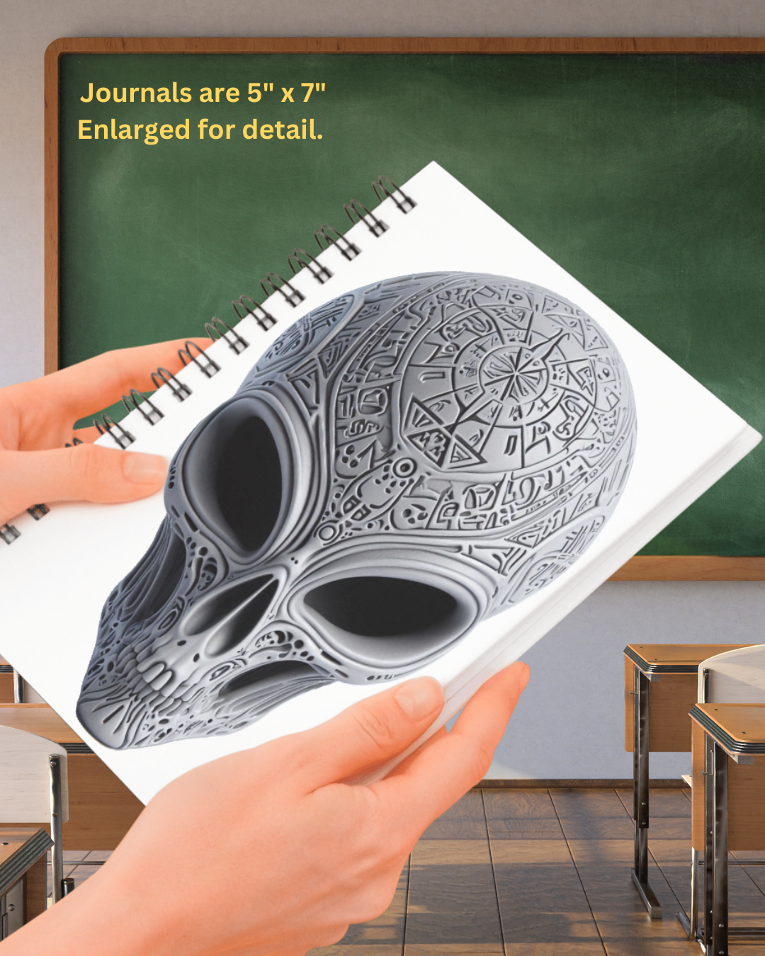 Arcane Alien Skull Spiral Notebook
