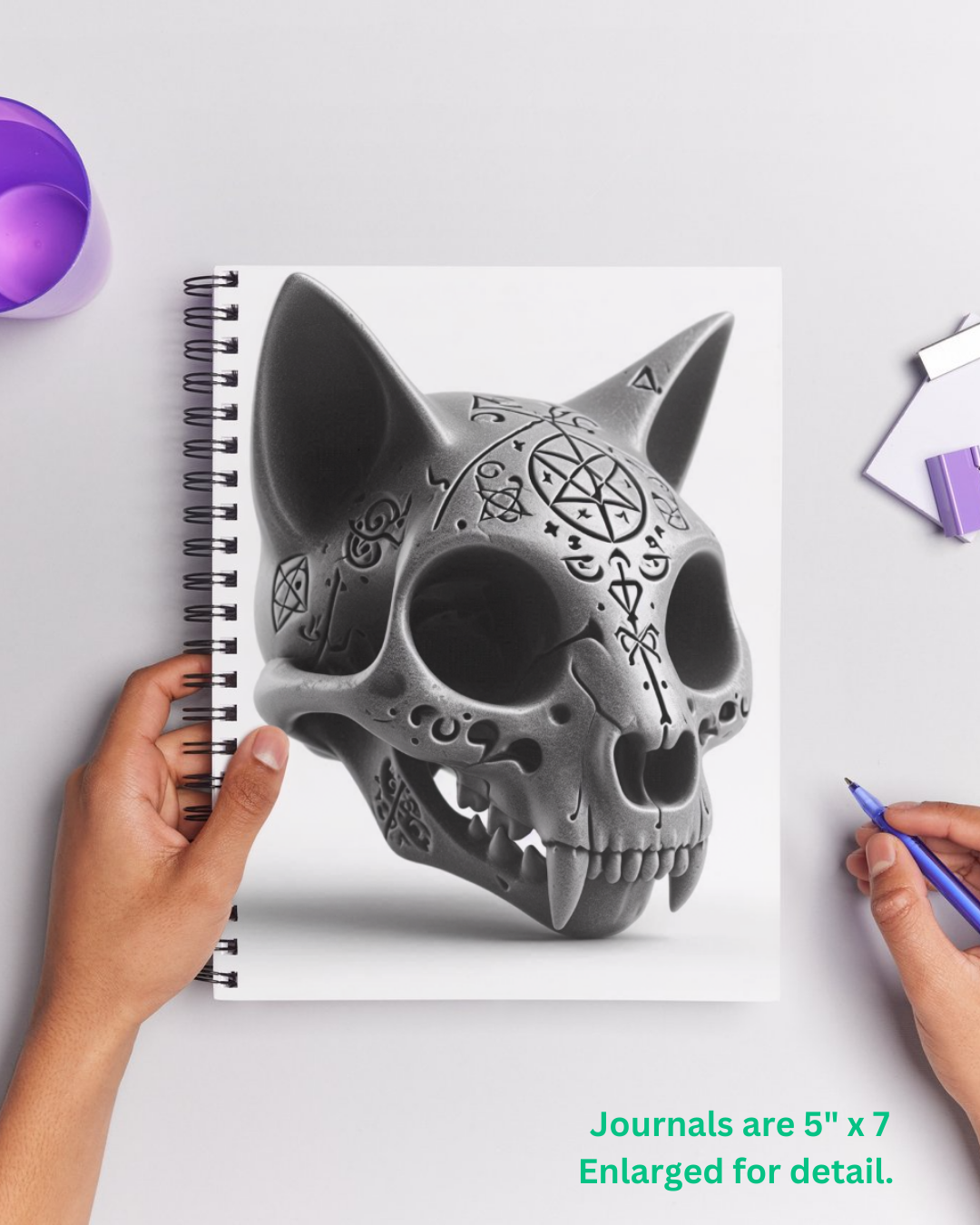 Arcane Cat Skull Spiral Journal