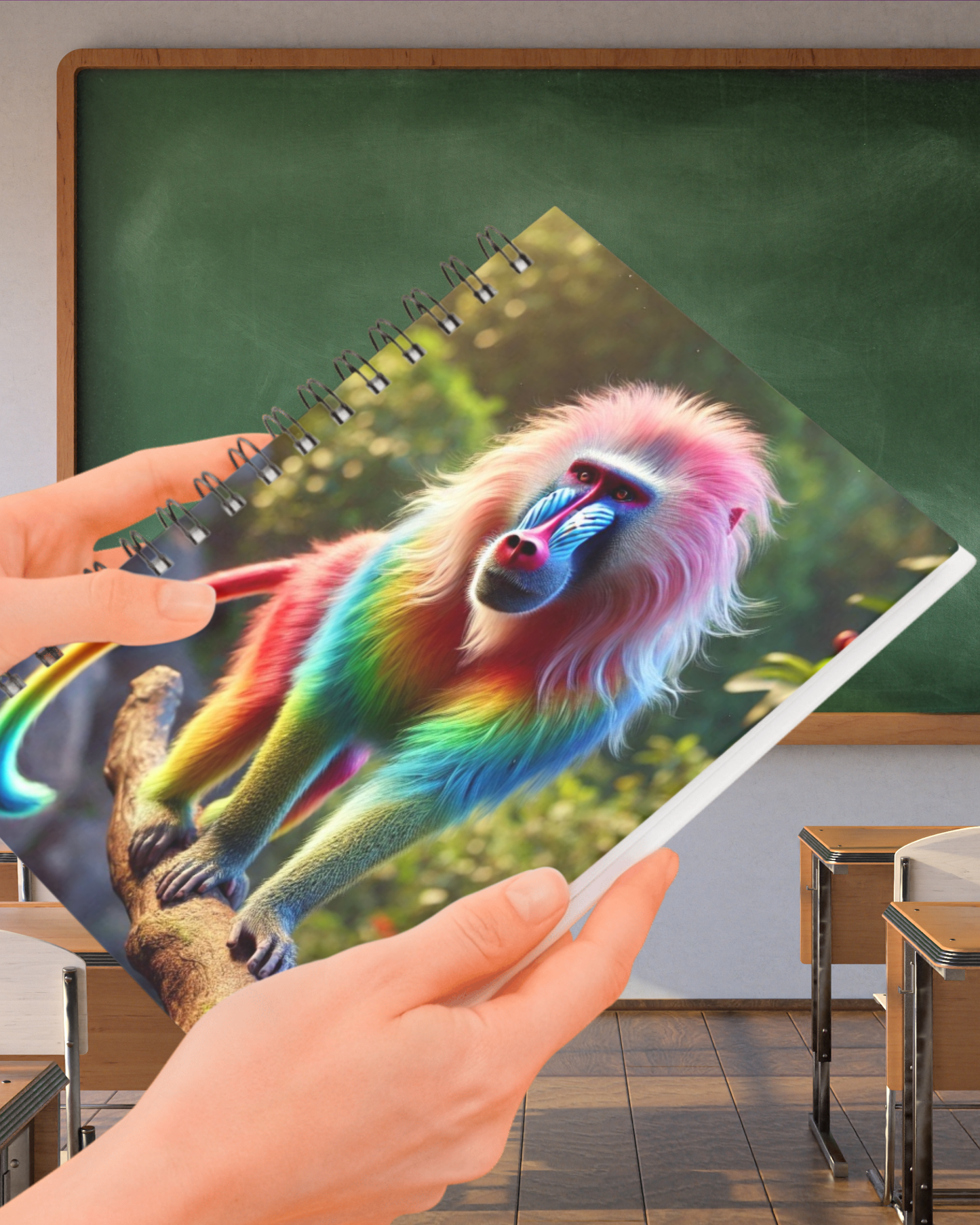Spiral Notebook - Rainbow Baboon on Guard (ruled)