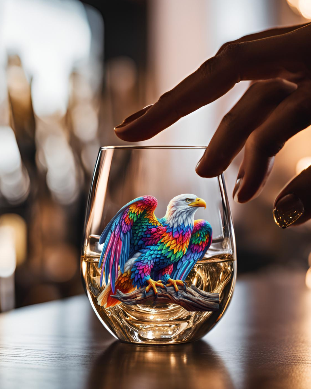 Rainbow Bald Eagle Whiskey Glass