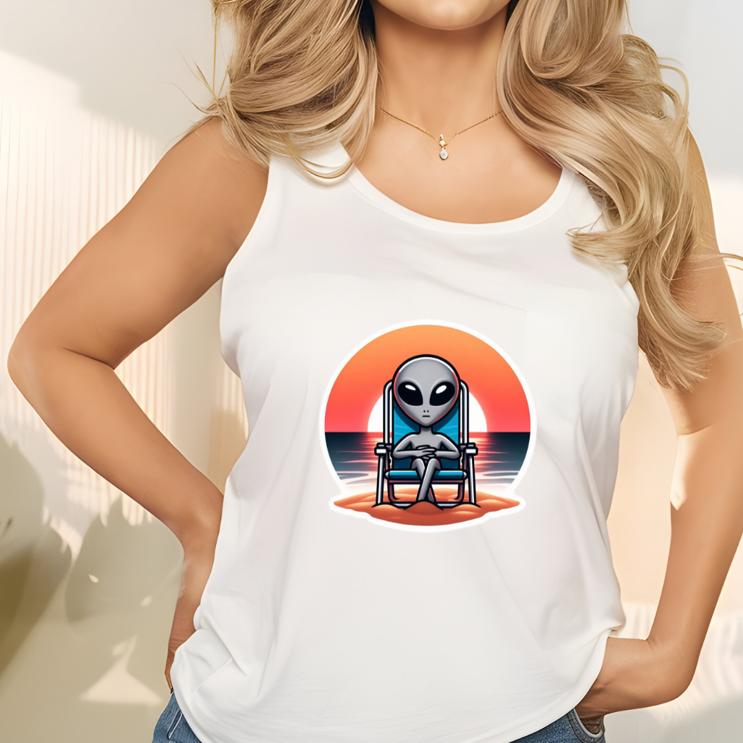 Lone Alien on the Beach Racerback Tank