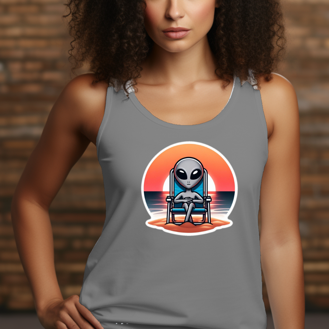 Lone Alien on the Beach Racerback Tank