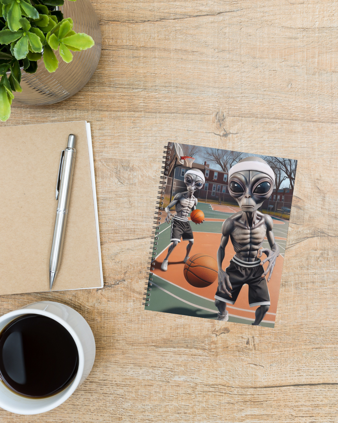 Aliens Playing Basketball Spiral Notebook