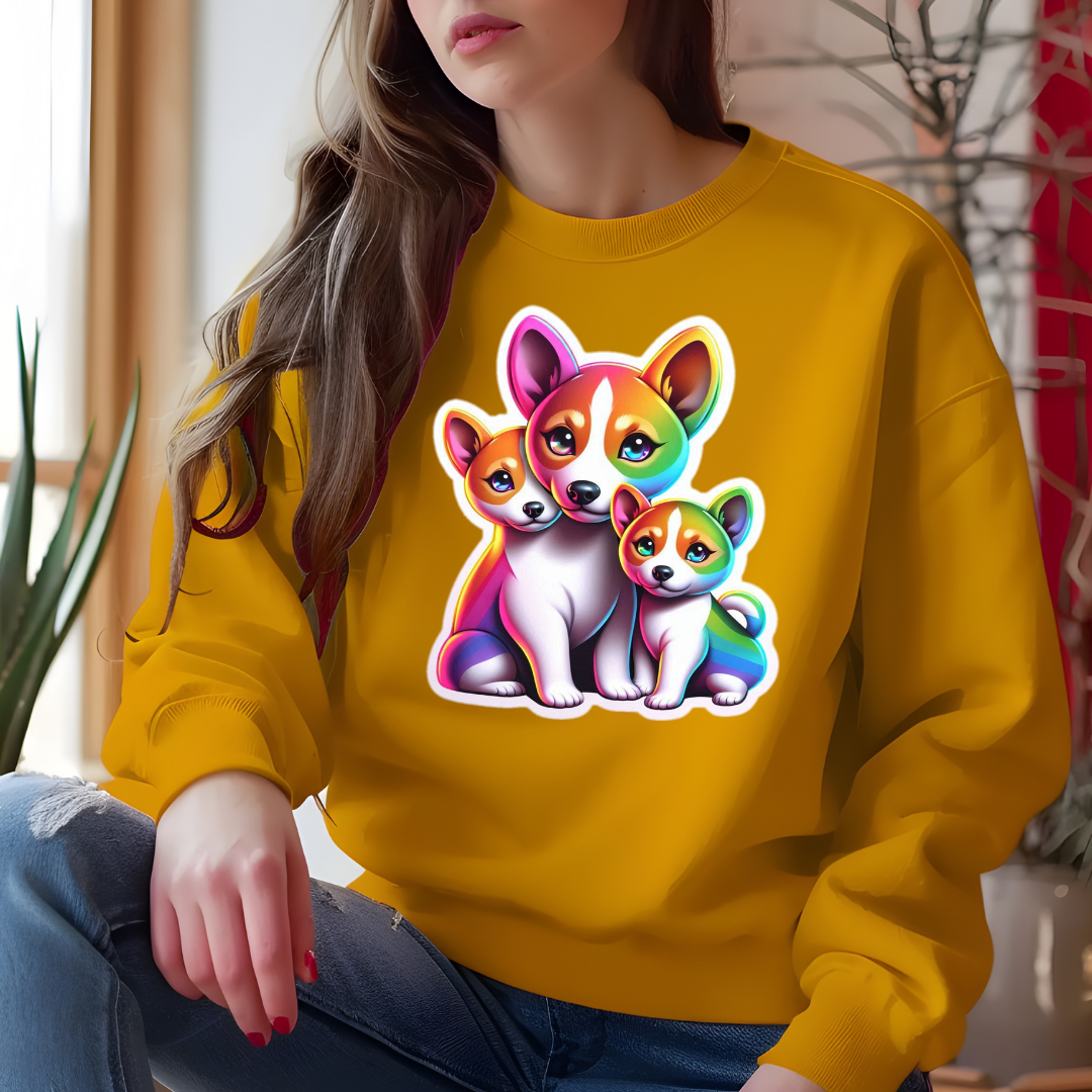 Rainbow Long-Haired Chihuahuas Crewneck Sweatshirt