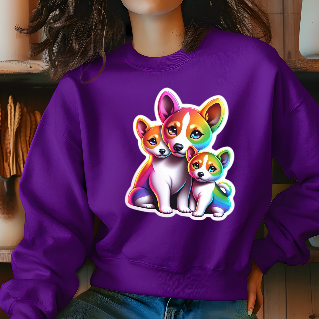 Rainbow Long-Haired Chihuahuas Crewneck Sweatshirt