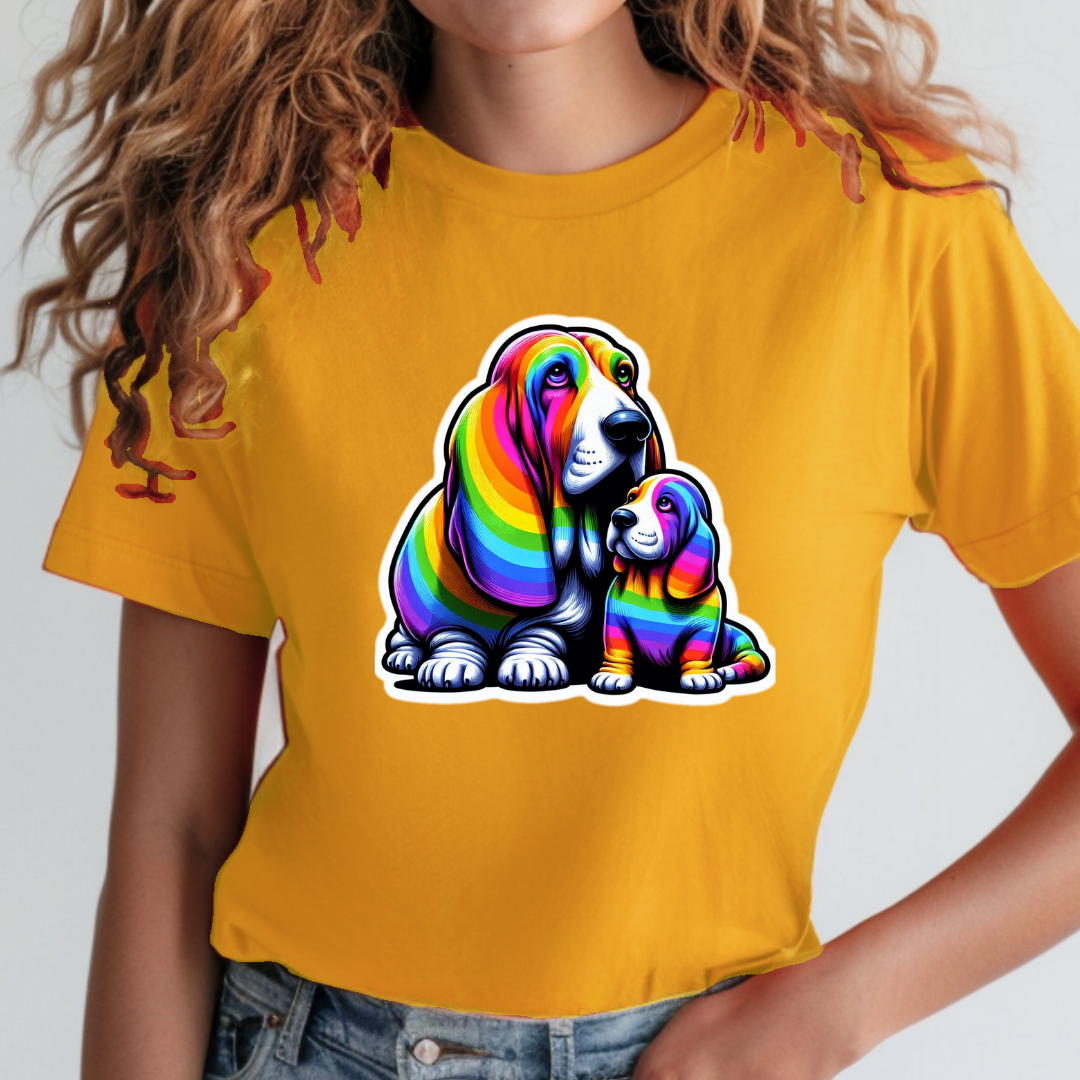 Rainbow Bassett Hounds Unisex Soft T-Shirt