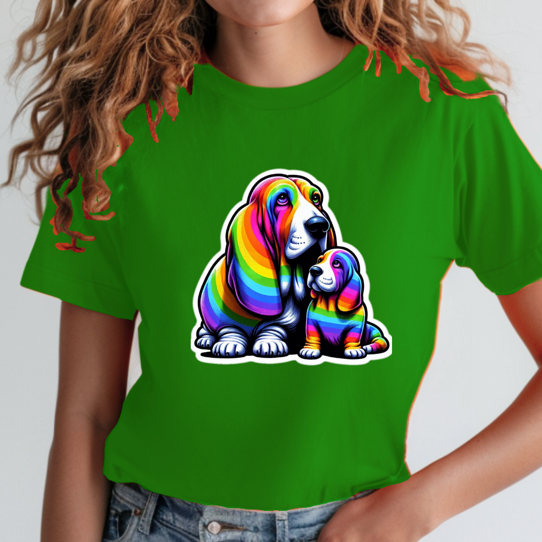 Rainbow Bassett Hounds Unisex Soft T-Shirt