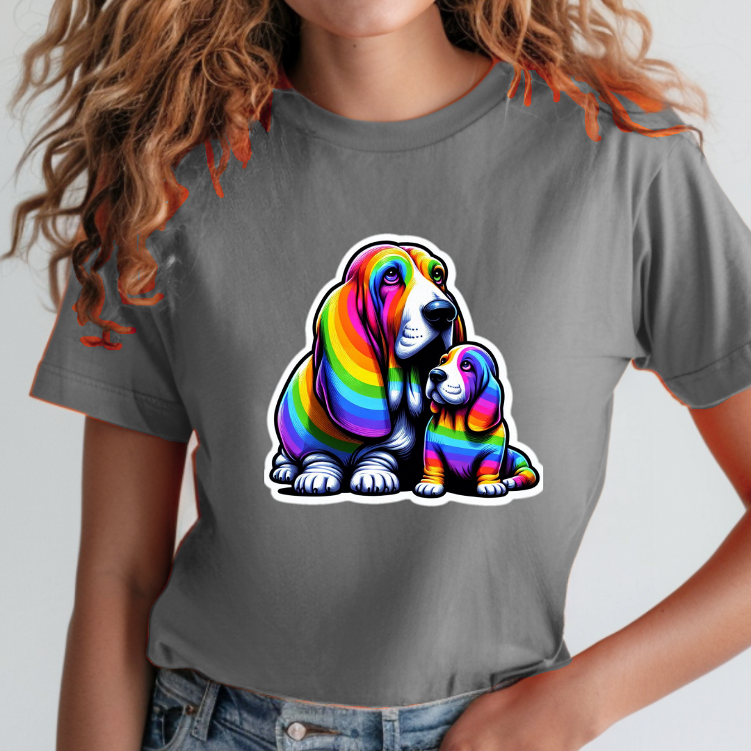 Rainbow Bassett Hounds Unisex Soft T-Shirt