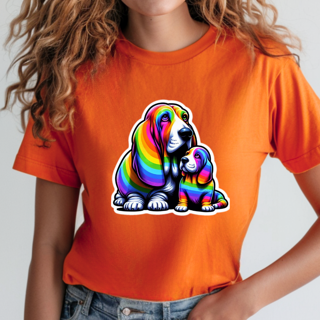 Rainbow Bassett Hounds Unisex Soft T-Shirt